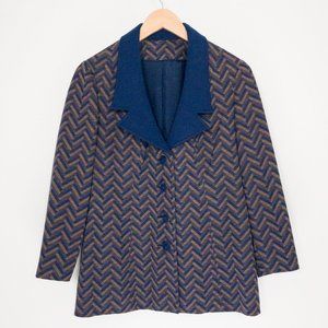 VTG Herringbone Chevron Navy Blue Gold Blazer